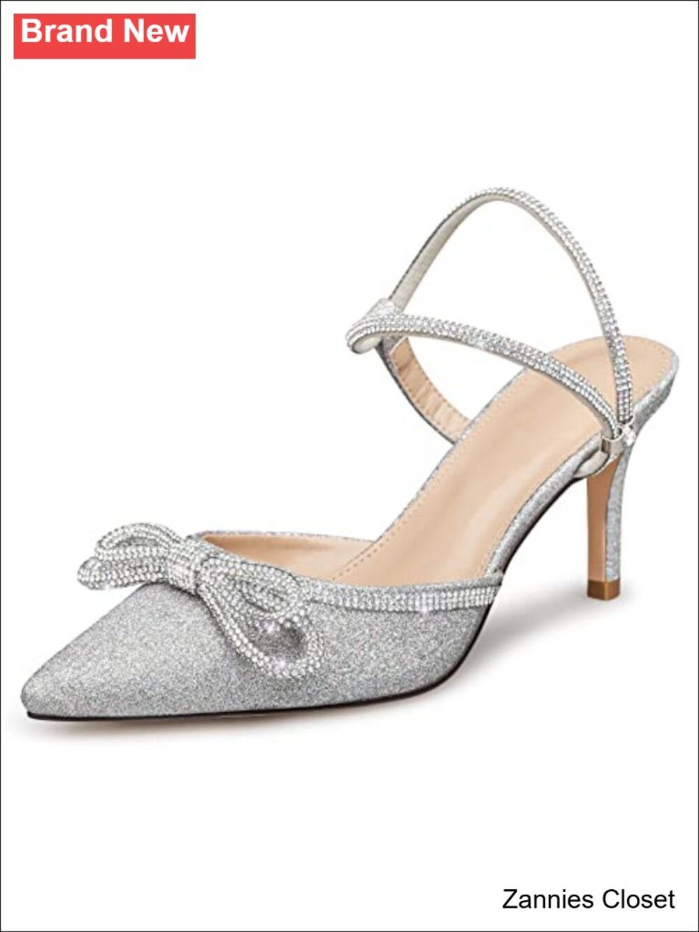 ✨ Susanny Women's Rhinestone Bow Pointed Toe Slingback Kitten Heels Pumps